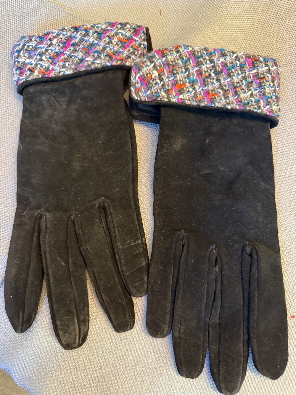 DENTS Black Suede Women's Gloves with Tweed Cuff